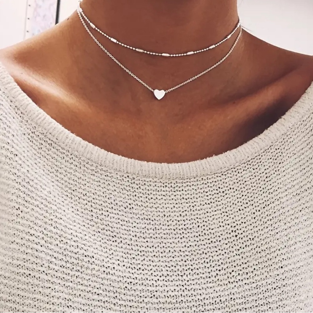 🌟NEW🌟 Layered heart pendant adjustable dainty necklace / choker silver or gold